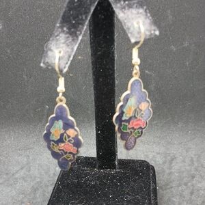Blue Butterfly Enamel Earrings with Gold Wire